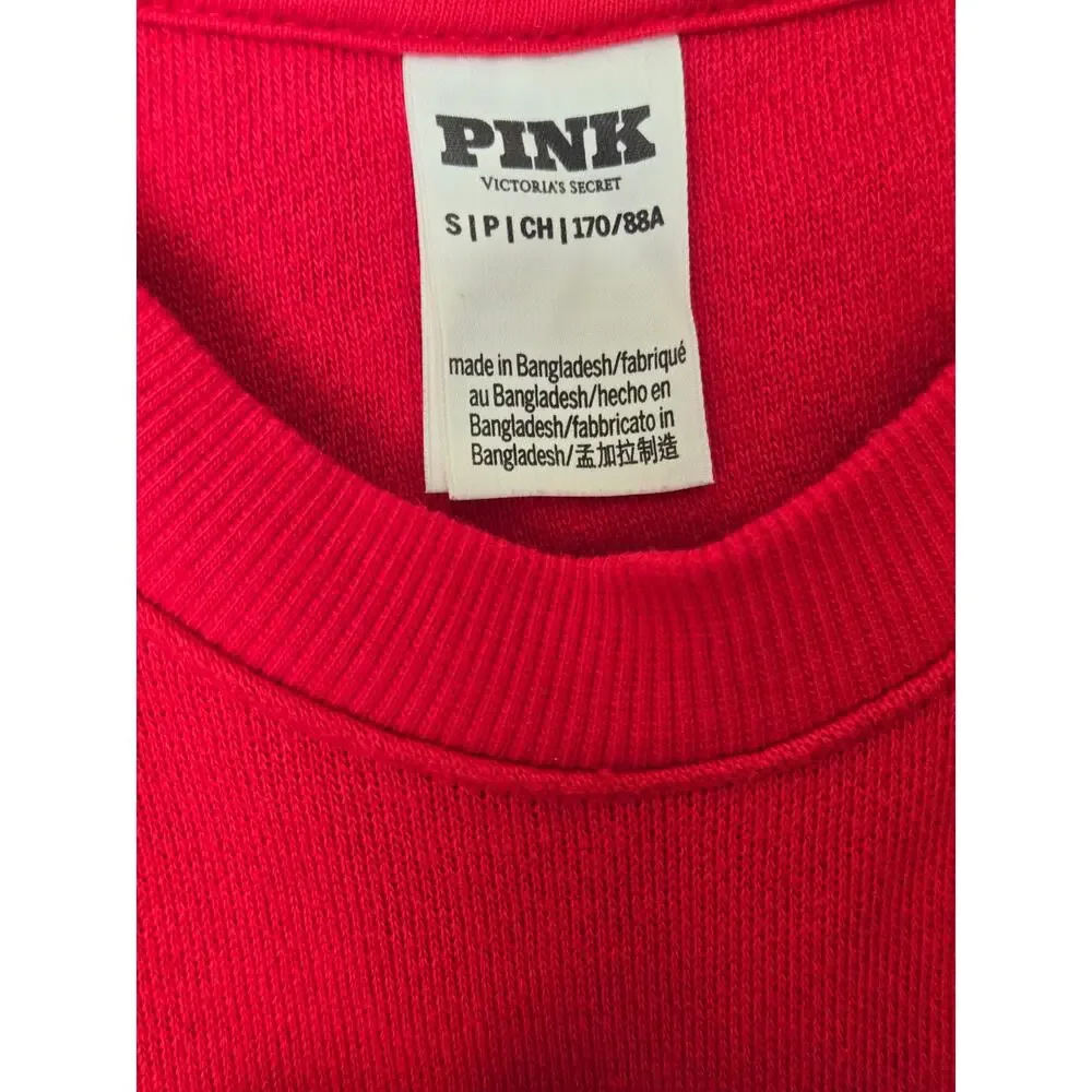 PINK Victoria Secret Red and White Varsity Pullover Sweatshirt Preppy Size Small - Picture 3 of 4